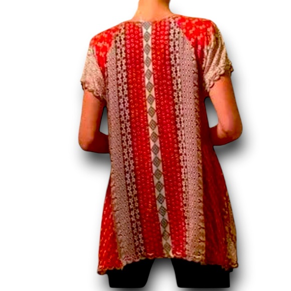 Johnny Was Embroidered Floral Print Boho Tunic Top – 100% Rayon Red & Gray Sz L - Picture 3 of 13